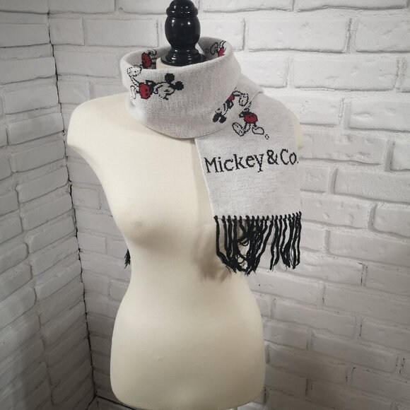 Mickey & Co Unisex Light Grey with Black Fringe Double Knit Scarf - Picture 2 of 4